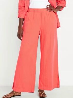 NWT XLT Old Navy Wide-Leg Crinkle Cotton Pants - coral, orange